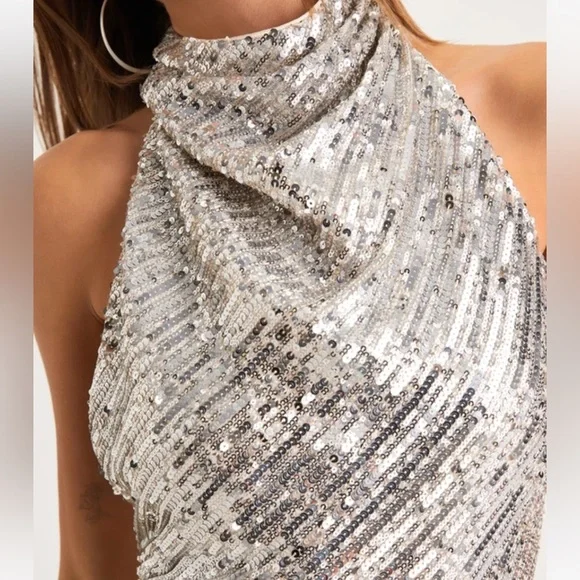 NWT Sequin Halter Backless Mini-Dress - Picture 4 of 6